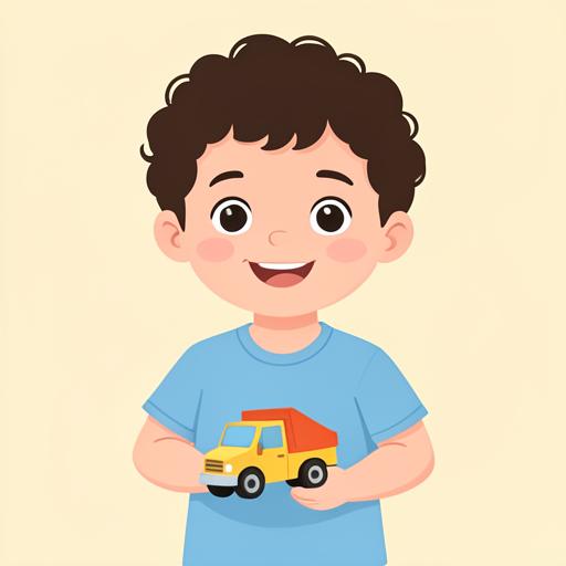 Illustration of a two-year-old boy holding a toy truck