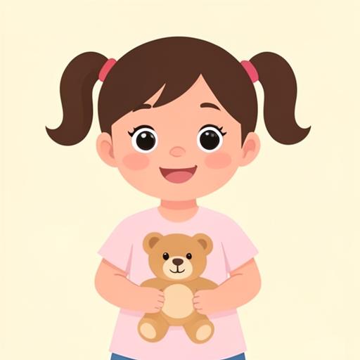 Illustration of a two-year-old girl holding a teddy bear