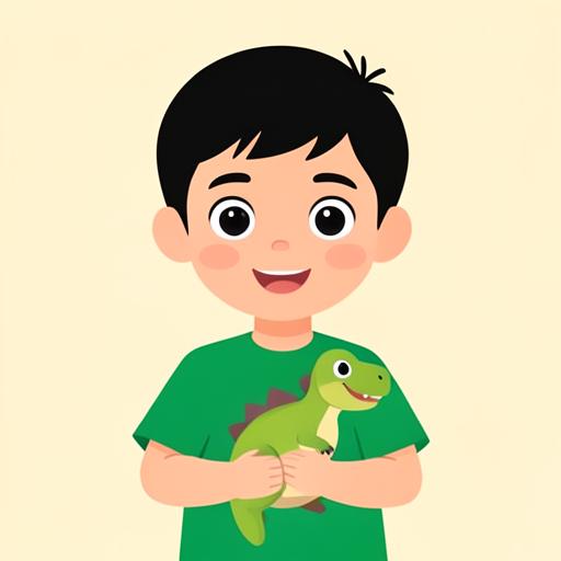 Illustration of a three-year-old boy holding a toy dinosaur