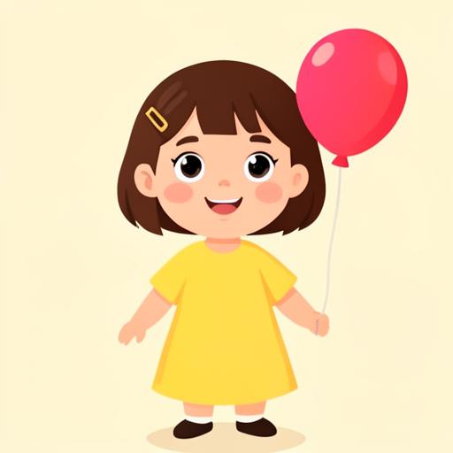 Illustration of a three-year-old girl holding a balloon