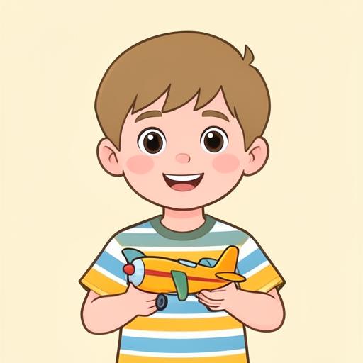 Illustration of a four-year-old boy holding a toy airplane