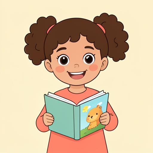 Illustration of a four-year-old girl reading a picture book