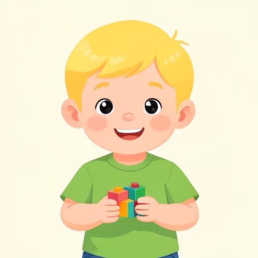 Illustration of a five-year-old boy holding building blocks