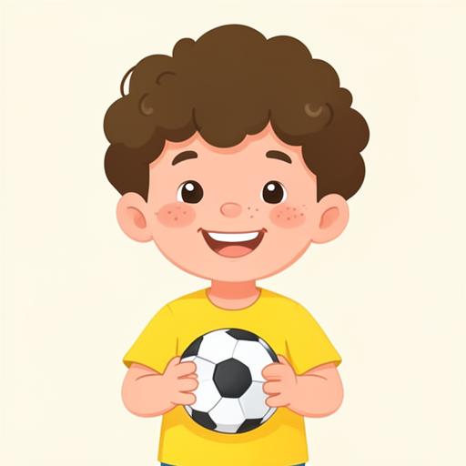 Illustration of a six-year-old boy holding a soccer ball