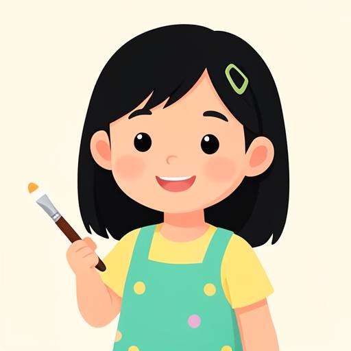 Illustration of a six-year-old girl holding a paintbrush
