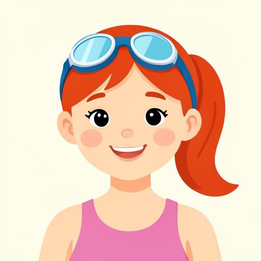 Illustration of a ten-year-old girl with swim goggles