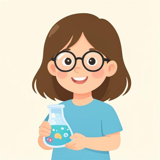 Illustration of an eleven-year-old girl holding a science beaker