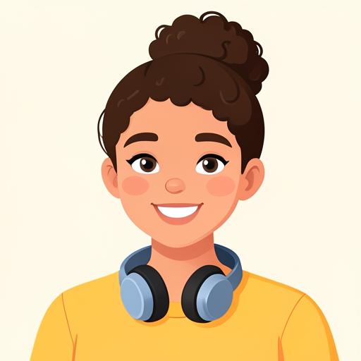 Illustration of a thirteen-year-old girl with headphones