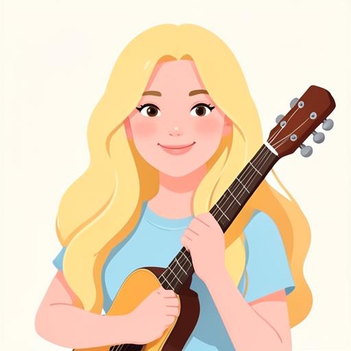 Illustration of a fourteen-year-old girl holding a guitar
