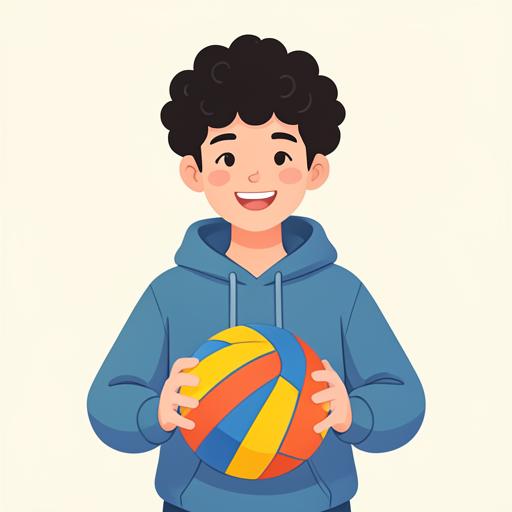 Illustration of a fifteen-year-old boy holding a volleyball