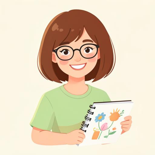 Illustration of a fifteen-year-old girl holding a sketchbook