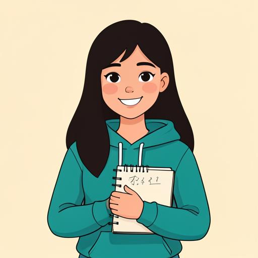 Illustration of a seventeen-year-old girl holding a sketchbook