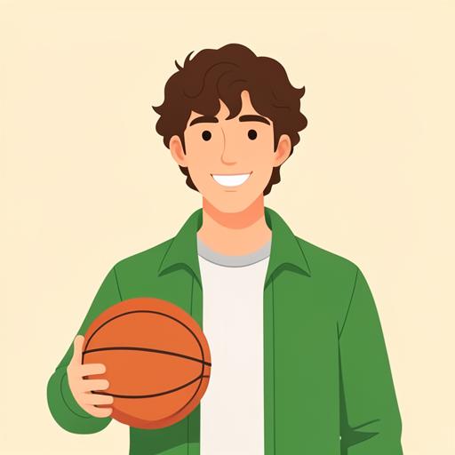 Illustration of an eighteen-year-old young man holding a basketball
