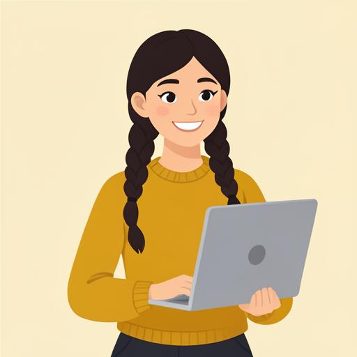 Illustration of an eighteen-year-old young woman holding a laptop