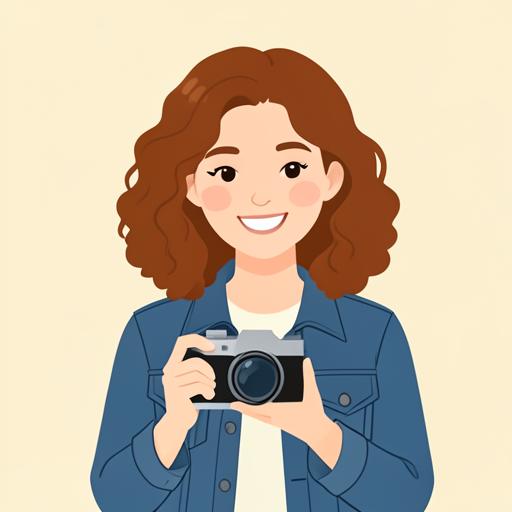 Illustration of a nineteen-year-old young woman holding a camera