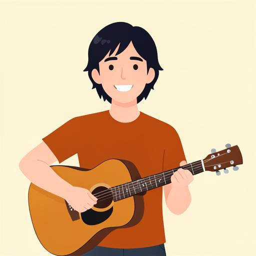 Illustration of a twenty-year-old young man holding a guitar